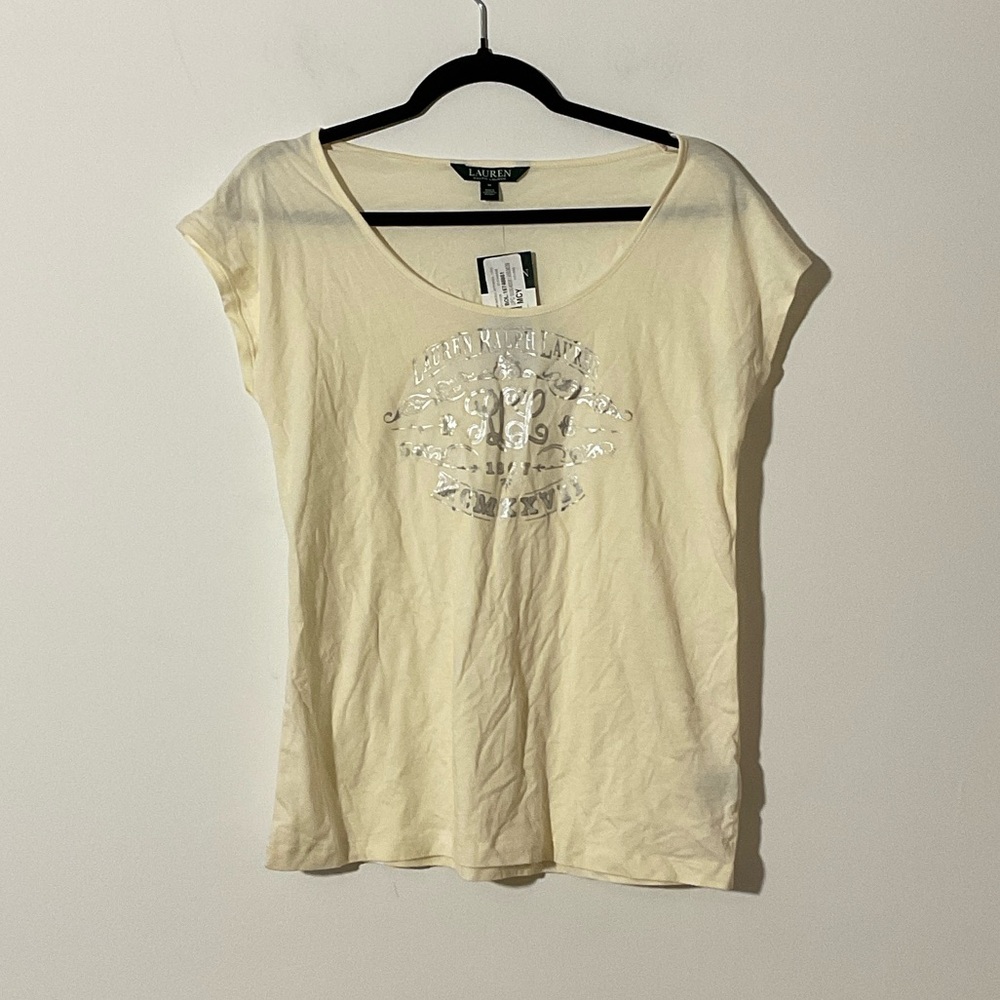 Lauren Ralph Lauren Pale Yellow Short-Sleeve Tee with Metallic Logo